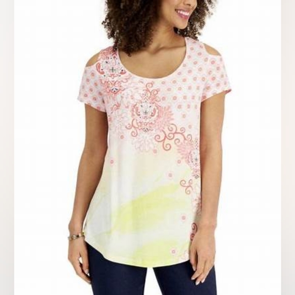 NWT, JM Collection Starfish Combo Cold Shoulder Top - Picture 5 of 10